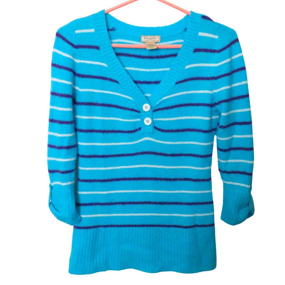Arizona Jean Company Blue Sweater Women's M, V-Neck, Pullover, Cuffed Sleeves